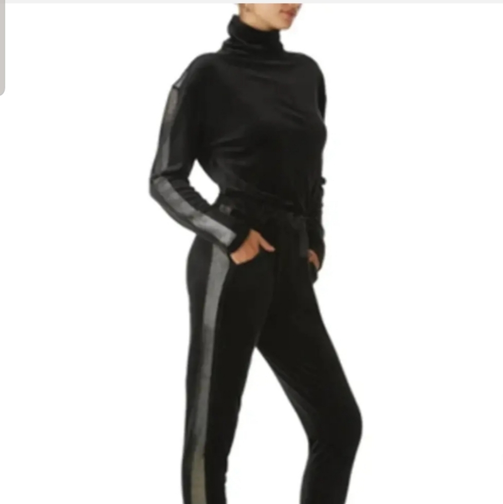 NWT Juicy Couture Mock Neck Velour Ombre Bling Stripe Jumpsuit